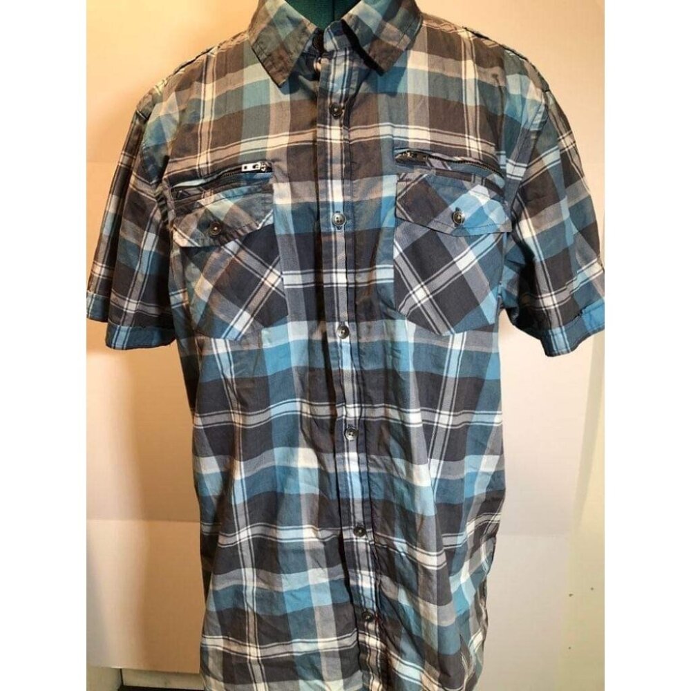 Guess Dillon Check Blue Shirt Size L